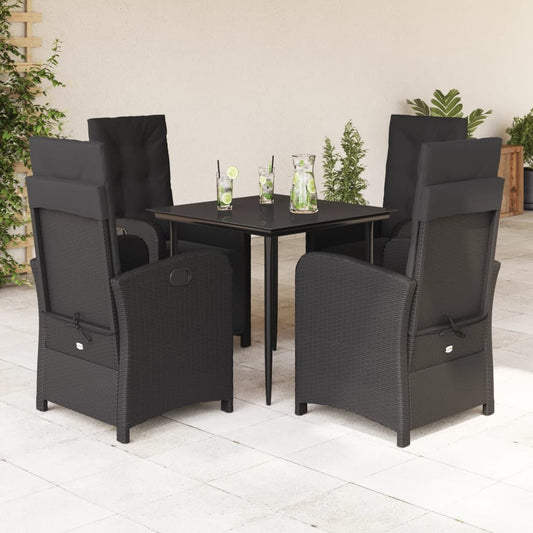 5-tlg. Garten-Essgruppe mit Kissen Schwarz Poly Rattan