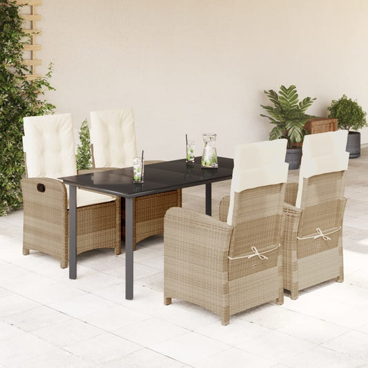 5-tlg. Garten-Essgruppe mit Kissen Beige Poly Rattan