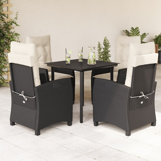 5-tlg. Garten-Essgruppe mit Kissen Schwarz Poly Rattan