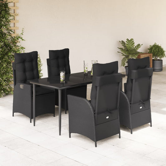 5-tlg. Garten-Essgruppe mit Kissen Schwarz Poly Rattan