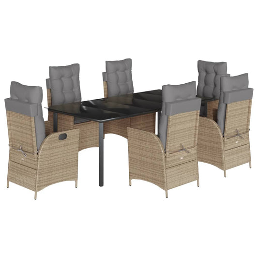 7-tlg. Garten-Essgruppe mit Kissen Beige Poly Rattan