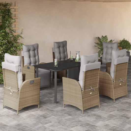 7-tlg. Garten-Essgruppe mit Kissen Beigemischung Poly Rattan