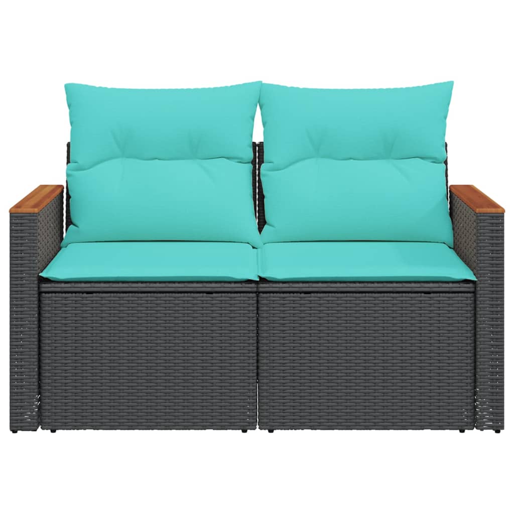 Gartensofa mit Kissen 2-Sitzer Schwarz Poly Rattan