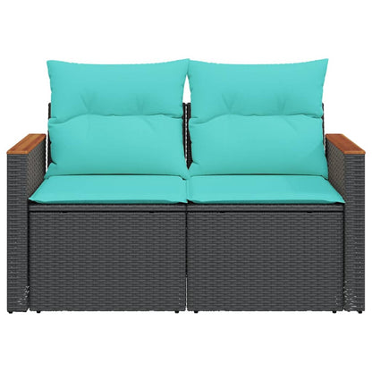 Gartensofa mit Kissen 2-Sitzer Schwarz Poly Rattan
