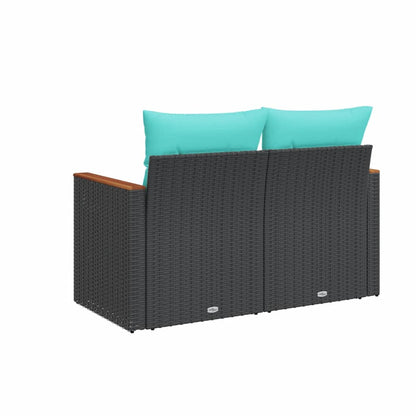 Gartensofa mit Kissen 2-Sitzer Schwarz Poly Rattan