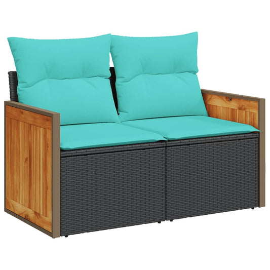Gartensofa mit Kissen 2-Sitzer Schwarz Poly Rattan