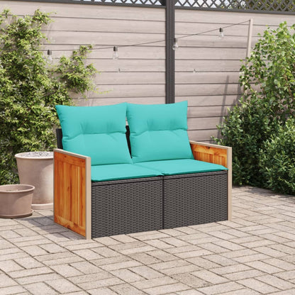 Gartensofa mit Kissen 2-Sitzer Schwarz Poly Rattan