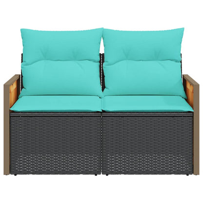 Gartensofa mit Kissen 2-Sitzer Schwarz Poly Rattan