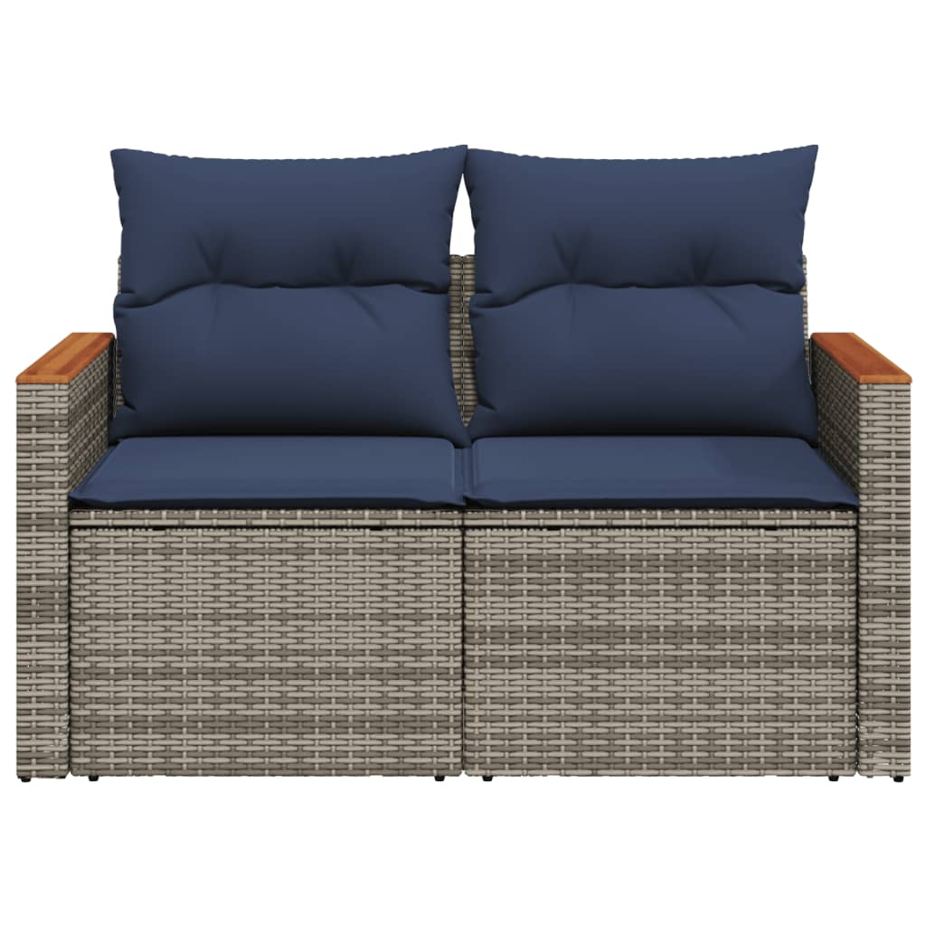 Gartensofa mit Kissen 2-Sitzer Grau Poly Rattan
