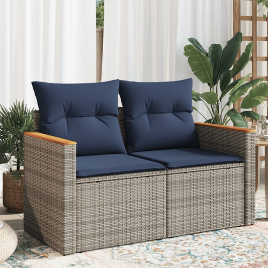 Gartensofa mit Kissen 2-Sitzer Grau Poly Rattan