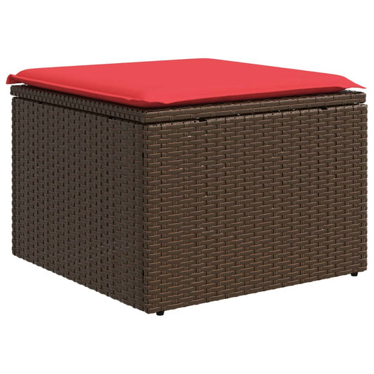Gartenhocker mit Kissen Braun 55x55x37 cm Poly Rattan