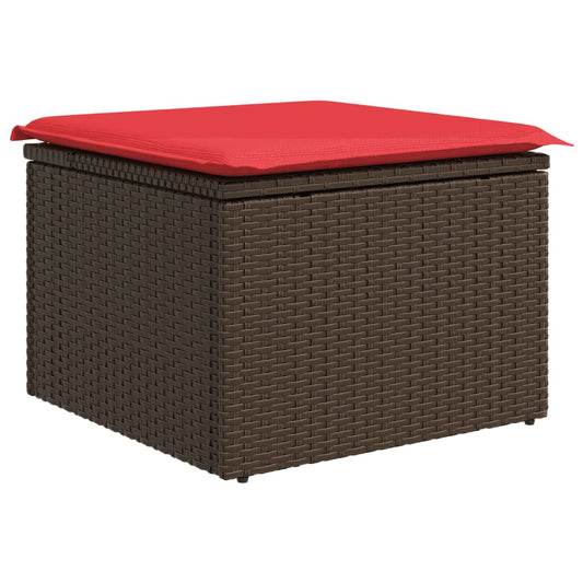 Gartenhocker mit Kissen Braun 55x55x37 cm Poly Rattan
