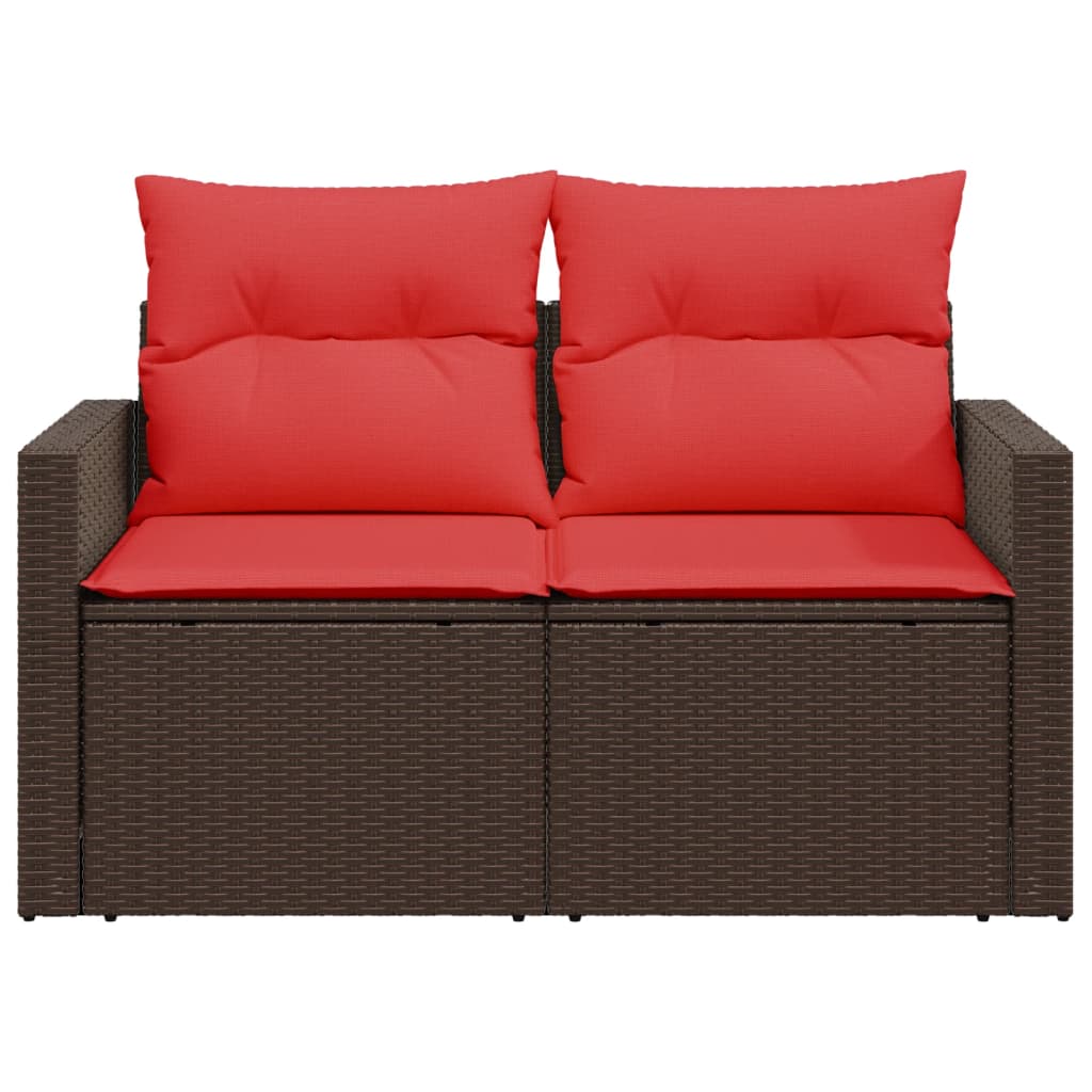 Gartensofa mit Kissen 2-Sitzer Braun Poly Rattan