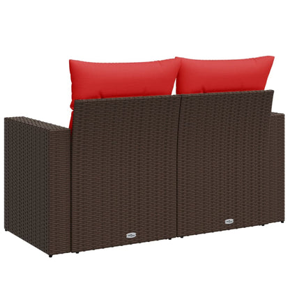 Gartensofa mit Kissen 2-Sitzer Braun Poly Rattan