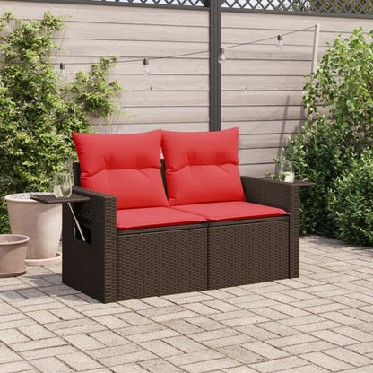 Gartensofa mit Kissen 2-Sitzer Braun Poly Rattan