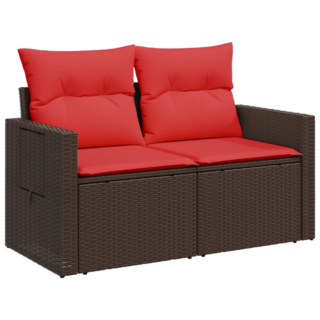 Gartensofa mit Kissen 2-Sitzer Braun Poly Rattan
