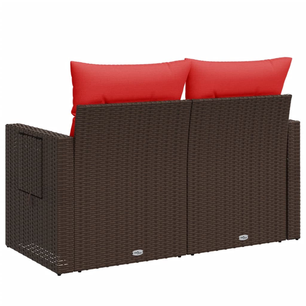 Gartensofa mit Kissen 2-Sitzer Braun Poly Rattan