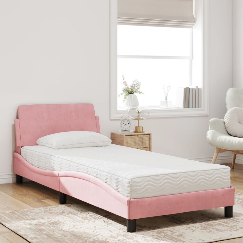 Bett mit Matratze "Dover" Rosa 80x200 cm Samt