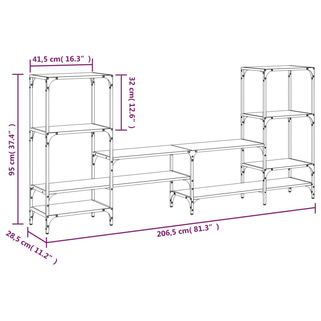 TV-Schrank Grau Sonoma 206,5x28,5x95 cm Holzwerkstoff