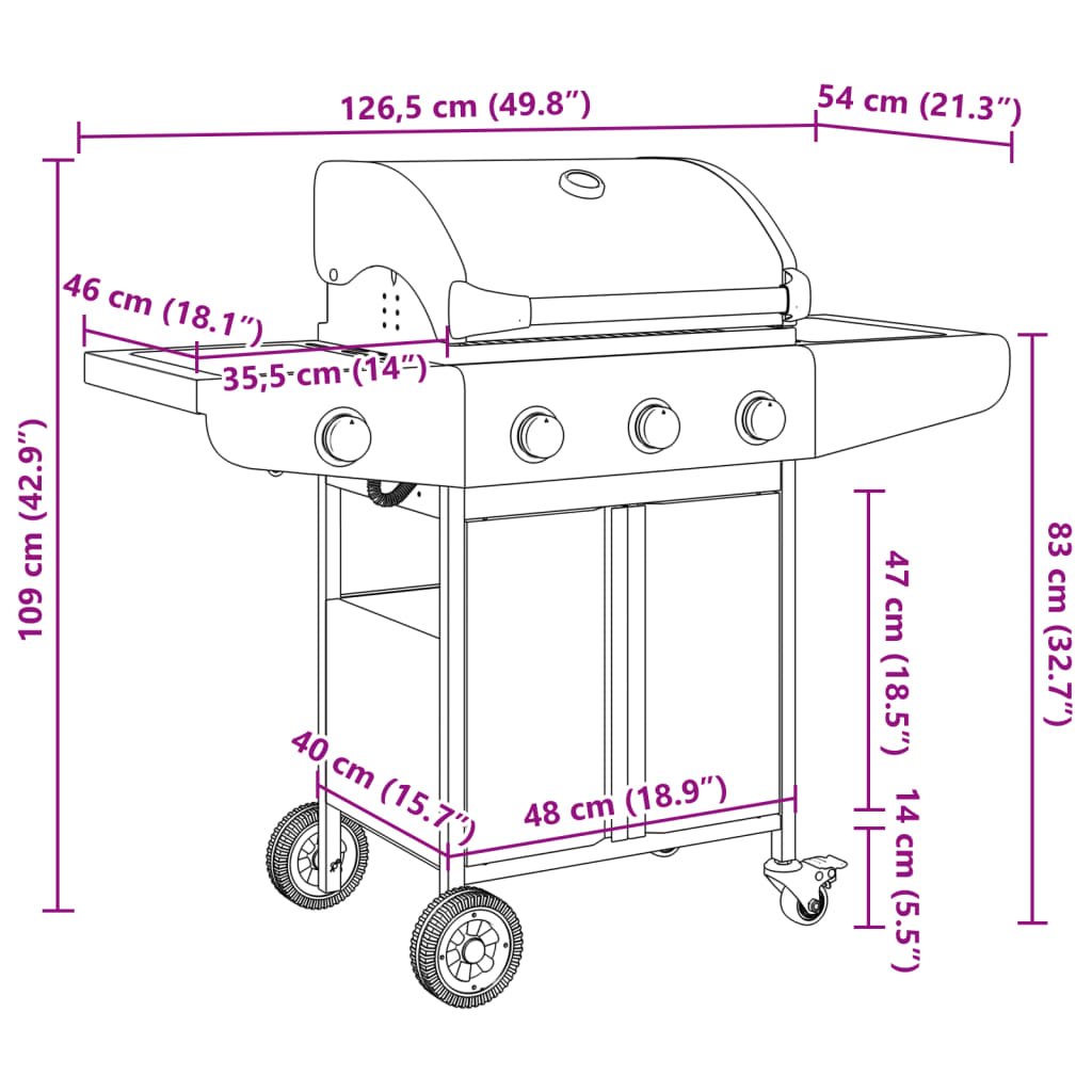 Gasgrill mit 4 Flammen Silbern Edelstahl