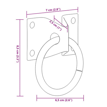 Anbinderinge mit Platten 3 Stk. Silbern Stahl