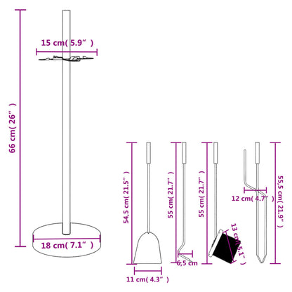 5-tlg. Kaminwerkzeug-Set 18x66 cm Stahl