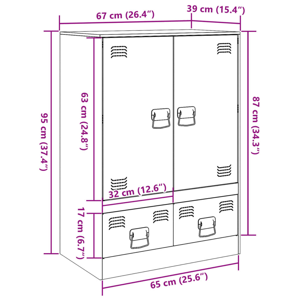 Highboard Schwarz 67x39x95 cm Stahl