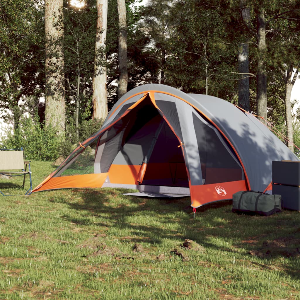 Campingzelt 4 Personen Grau und Orange Wasserdicht