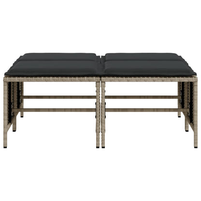 Gartenhocker mit Kissen 4 Stk. Hellgrau Poly Rattan