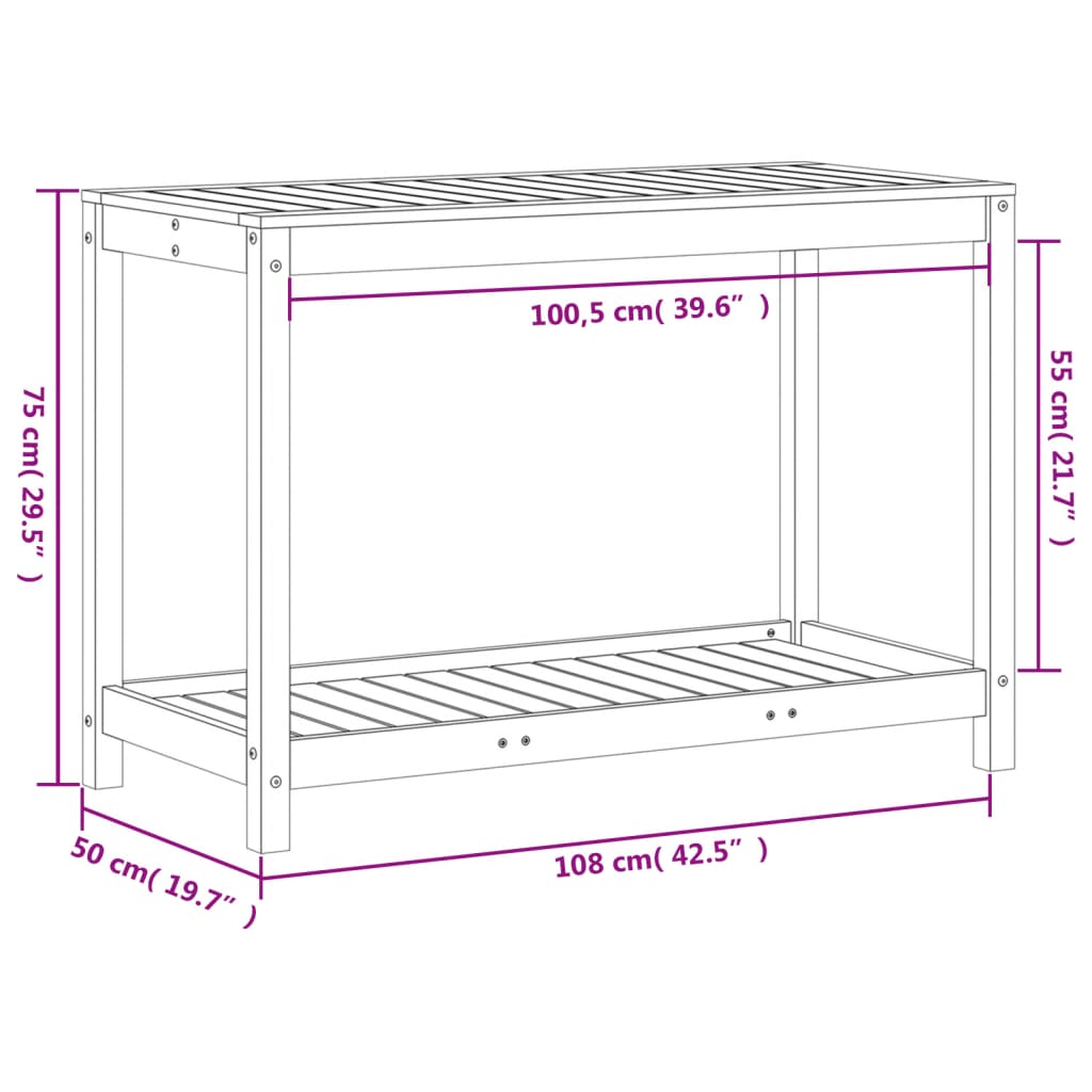 Pflanztisch mit Ablage Wachsbraun 108x50x75cm Massivholz Kiefer