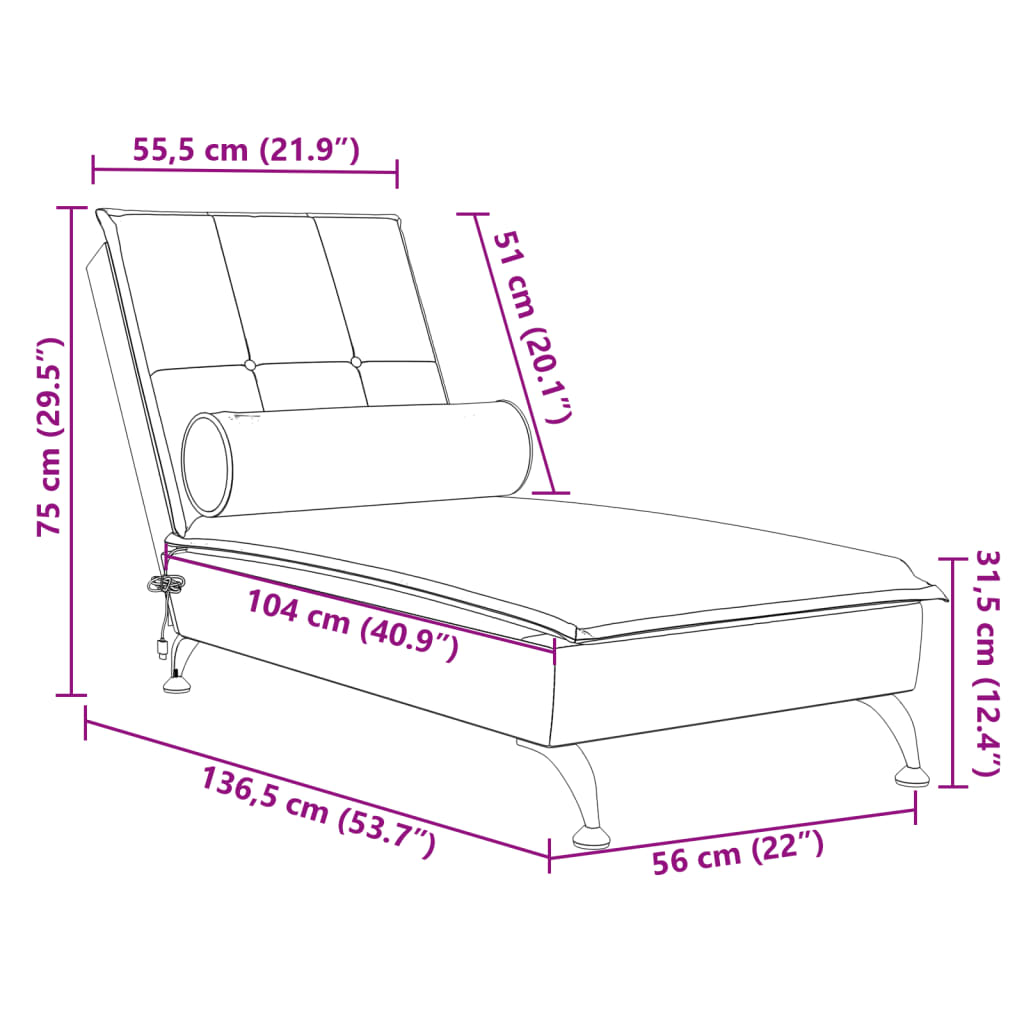 Massage-Chaiselongue mit Nackenrolle Weinrot Samt