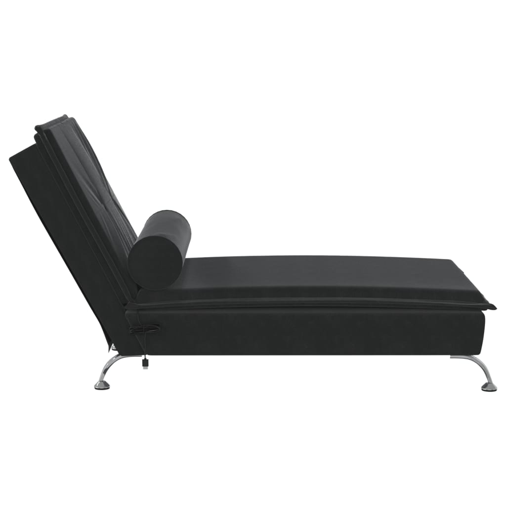 Massage-Chaiselongue mit Nackenrolle Schwarz Samt