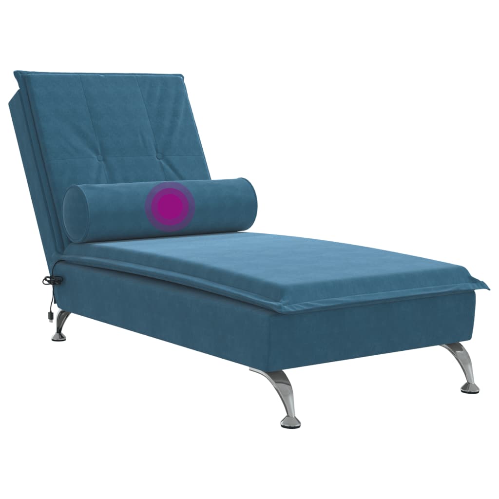 Massage-Chaiselongue mit Nackenrolle Blau Samt