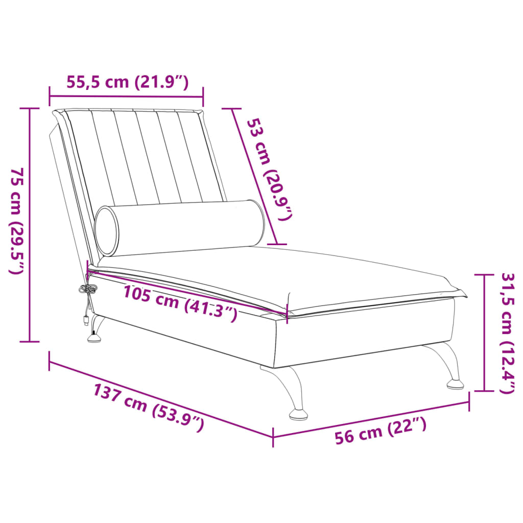 Massage-Chaiselongue mit Nackenrolle Dunkelgrau Samt