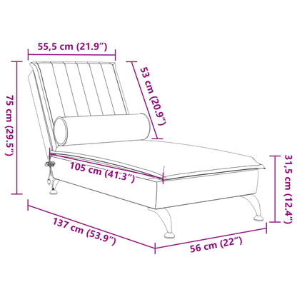 Massage-Chaiselongue mit Nackenrolle Dunkelgrau Samt