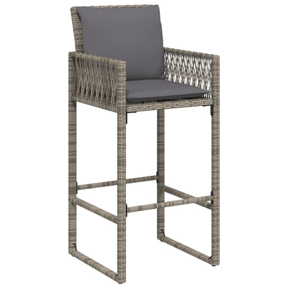 Garten-Barhocker mit Kissen 2 Stk. Grau Poly Rattan