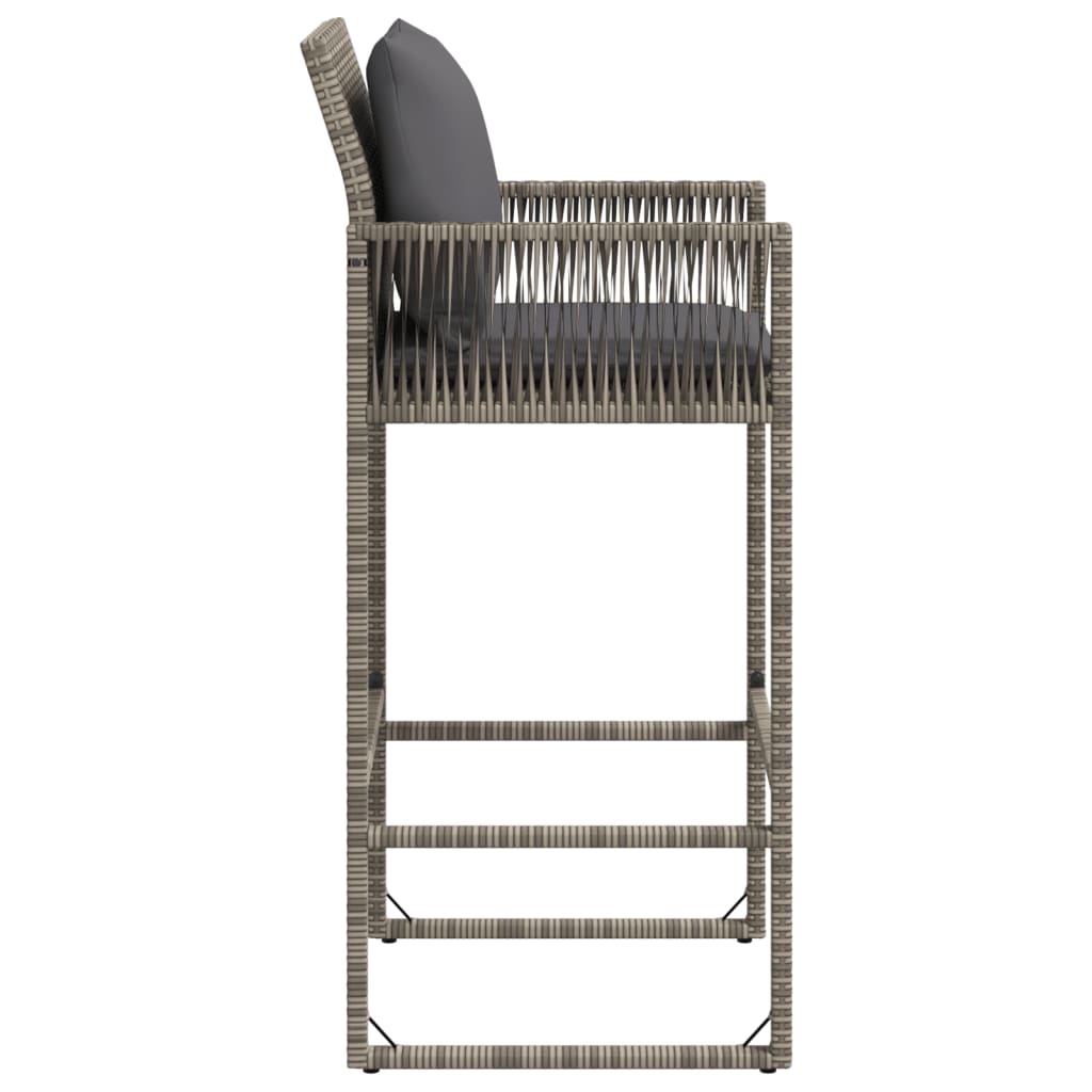 Garten-Barhocker mit Kissen 2 Stk. Grau Poly Rattan