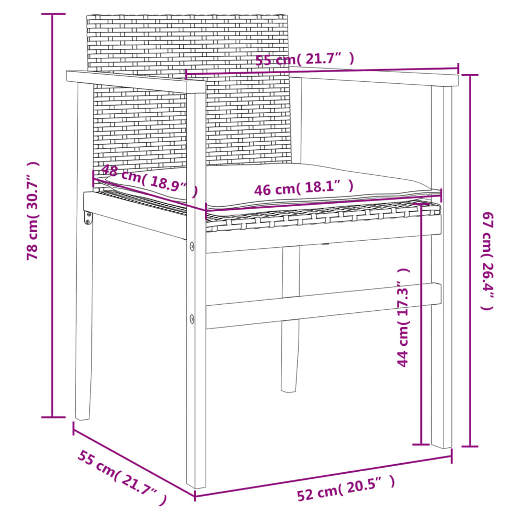 Gartenstühle mit Kissen 2 Stk. Grau Poly Rattan Massivholz