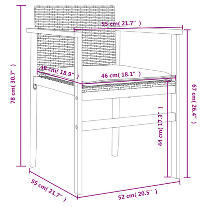 Gartenstühle mit Kissen 2 Stk. Grau Poly Rattan Massivholz