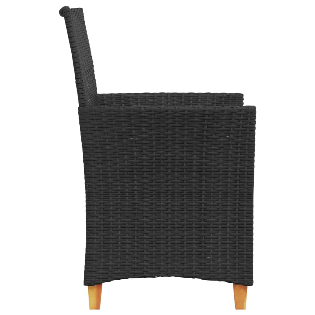 Gartenstühle mit Kissen 2 Stk. Schwarz Poly Rattan Massivholz