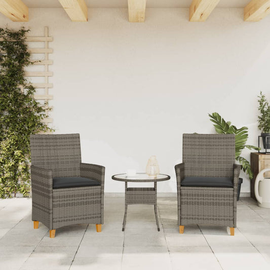 Gartenstühle mit Kissen 2 Stk. Grau Poly Rattan Massivholz