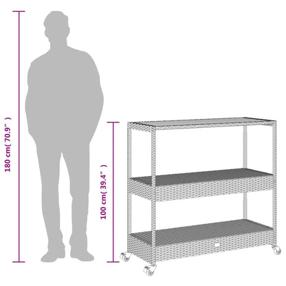 Barwagen 3 Böden Grau Poly Rattan und Massivholz Akazie