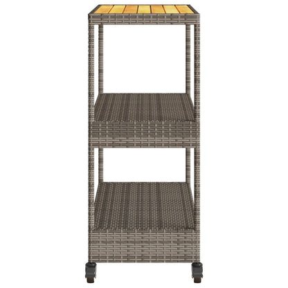 Barwagen 3 Böden Grau Poly Rattan und Massivholz Akazie