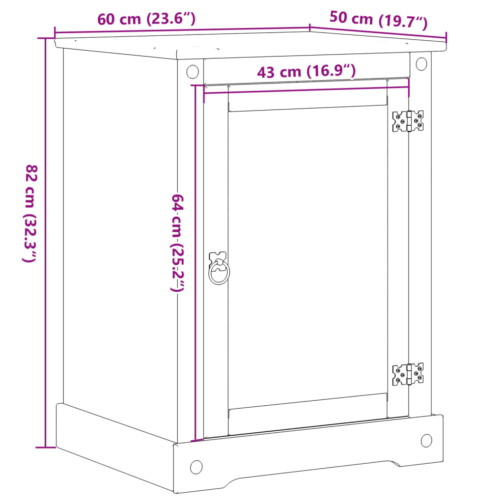 Beistellschrank Corona 60x50x82 cm Massivholz Kiefer