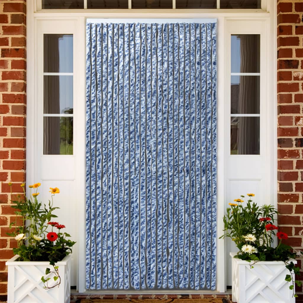 Fliegenvorhang Blau und Weiß 100x230 cm Chenille