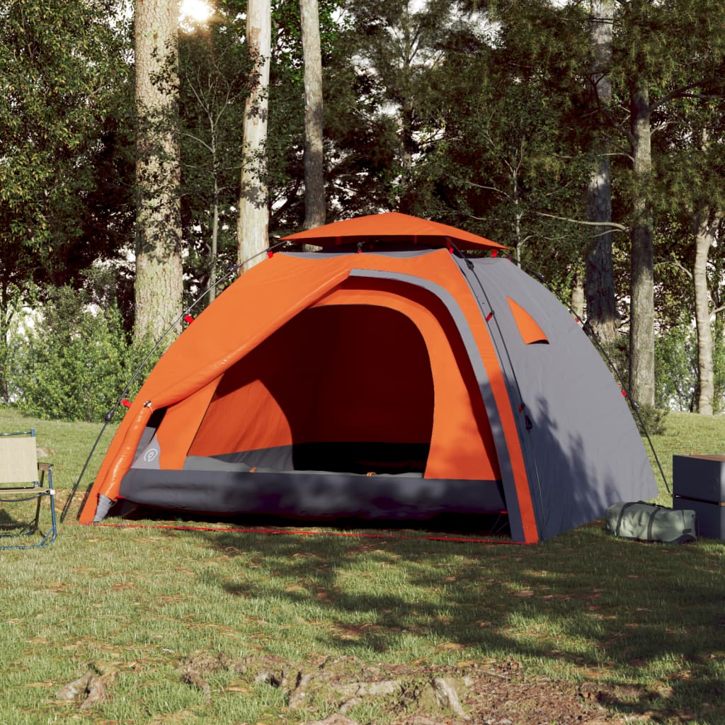 Kuppel-Campingzelt 4 Personen Grau und Orange Quick Release