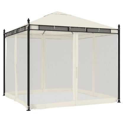 Pavillon mit Netzwänden Creme 2,93x2,93 m Stahl