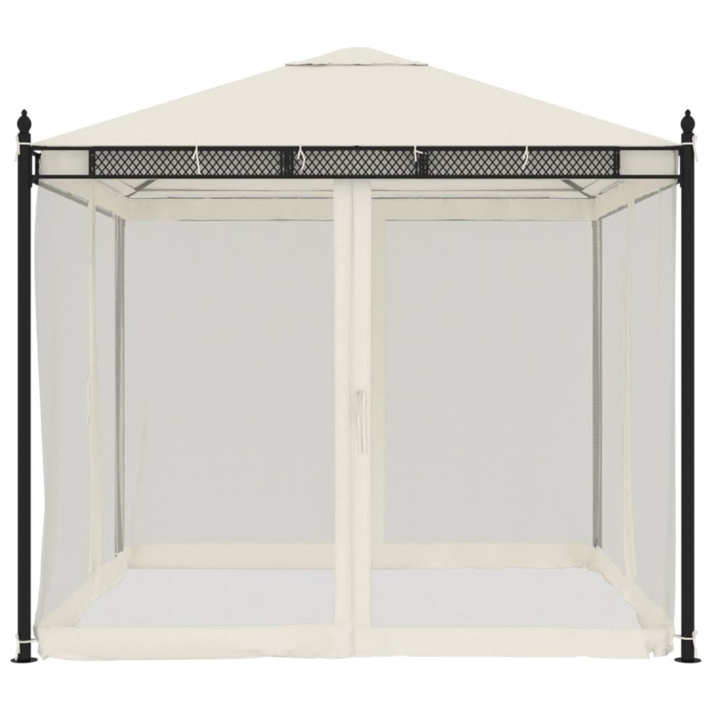 Pavillon mit Netzwänden Creme 2,93x2,93 m Stahl