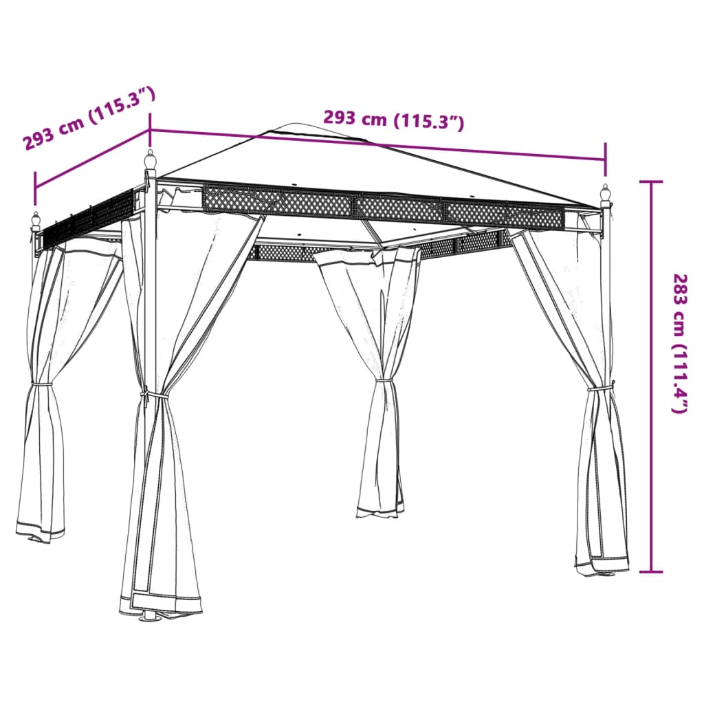 Pavillon mit Netzwänden Anthrazit 2,93x2,93 m Stahl