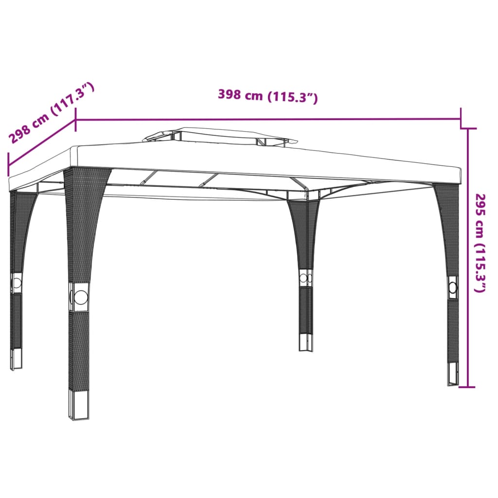 Pavillon mit Doppeldach Creme 3,98x2,98 m Stahl